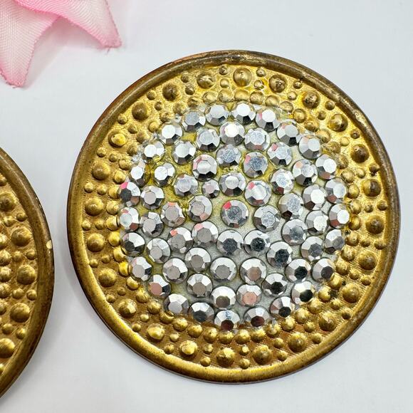 Vintage Richard Kerr Rhinestone Shield Statement Clip On Earrings Signed Sparkly - Picture 4 of 10
